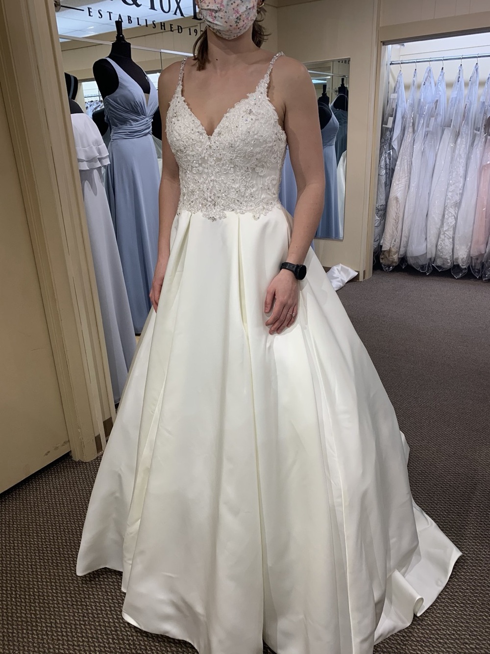 Mori Lee 8272 Ivory Beaded Lace Bodice Satin Ball Gown
